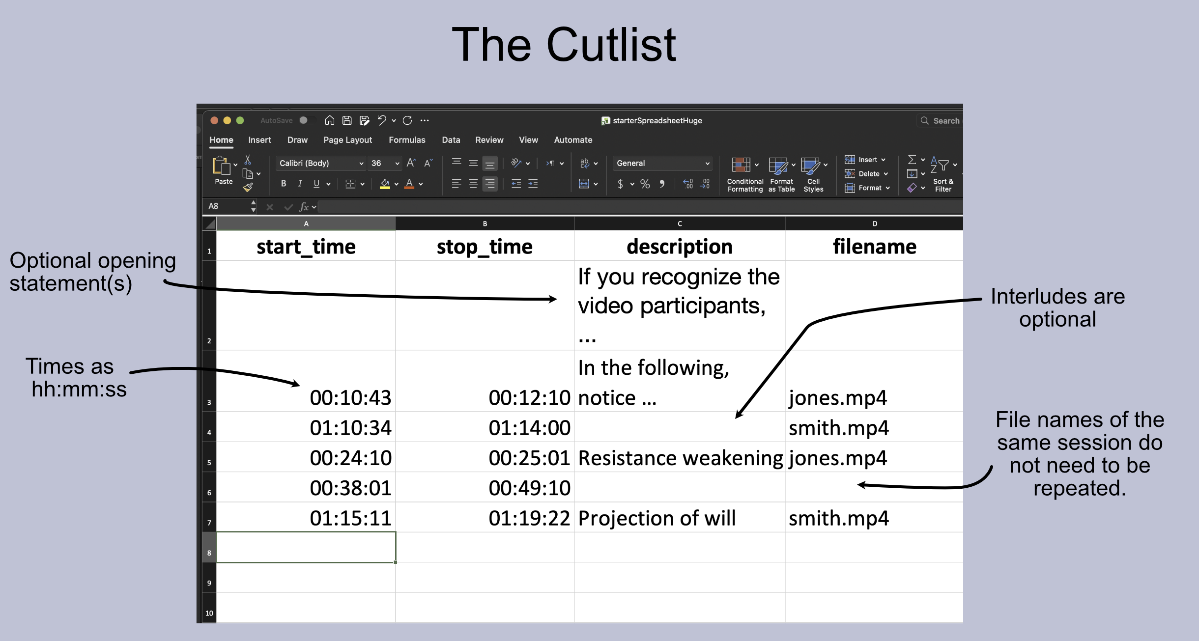 Example screenshot of a cutlist spreadsheet